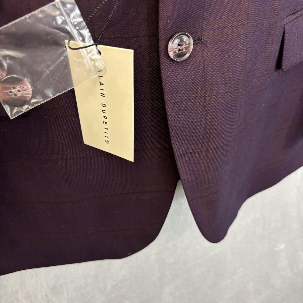NWT Alain Dupetit Blazer Vest 2 Pc Set Mens 44S Purple Plaid Formal Suit Jacket - Picture 6 of 16